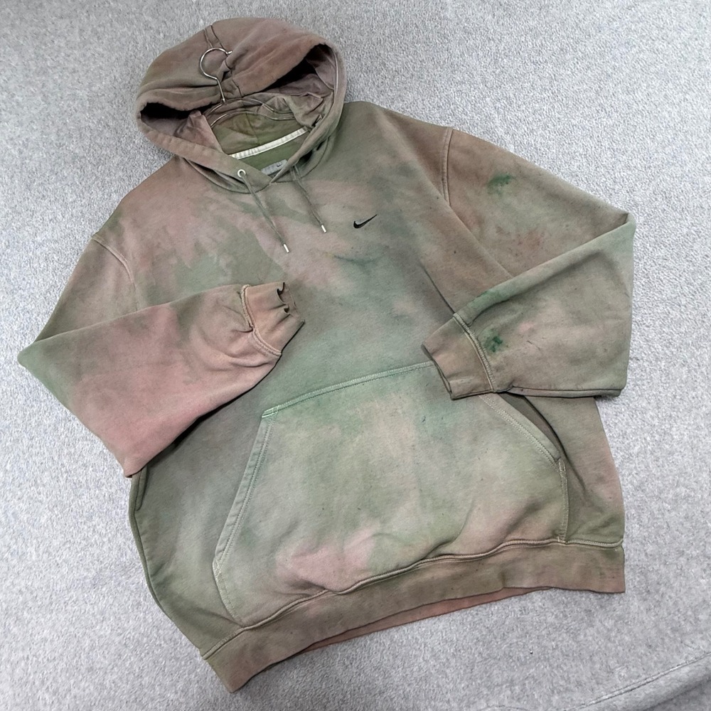 Nike Hoodie Mens XL Green Custom Dyed Y2K Silver Tag Embroidered Swoosh Fleece
